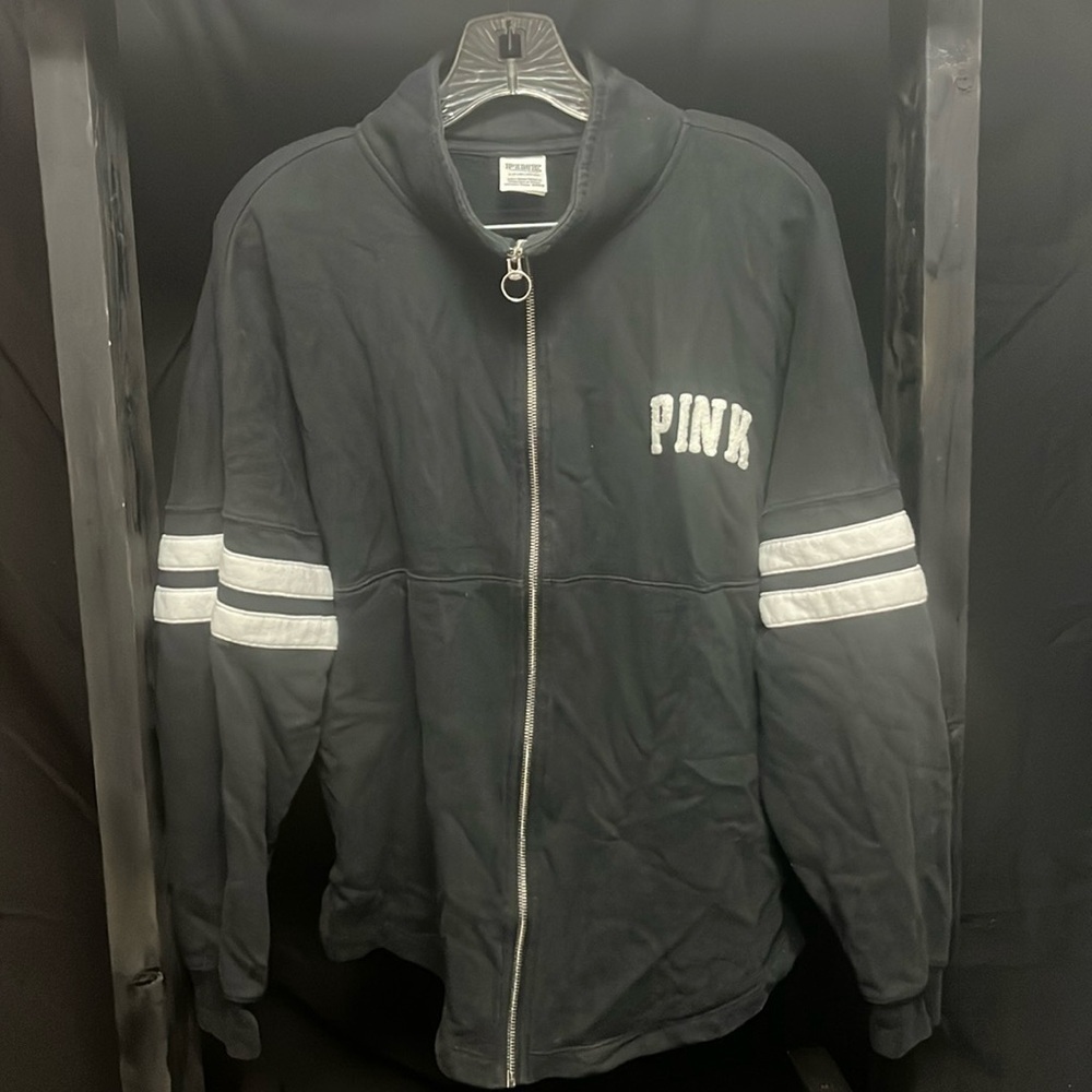 PINK- black full zip cotton jacket